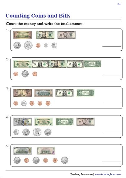 Counting Bills And Coins Worksheet