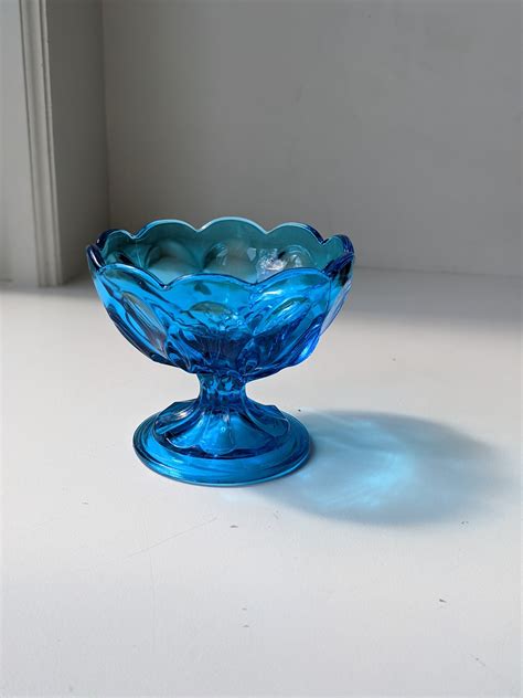 Vintage Cobalt Blue Glass Footed Ice Cream Bowl 4 Etsy