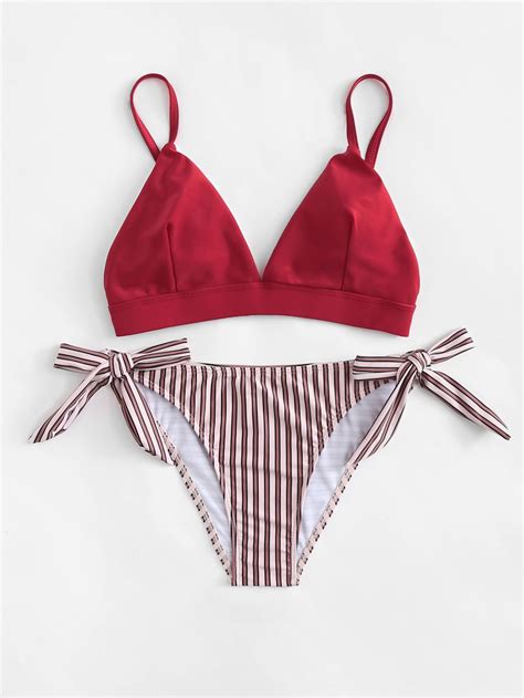 Shop Mix And Match Striped Bikini Set Online Shein Offers Mix And Match Striped Bikini Set