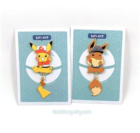 Pikachu Eevee Enamel Pin With Dangle Tail Pokemon Lets Go Enamel