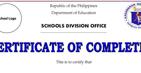 Deped Certificate Of Completion Template