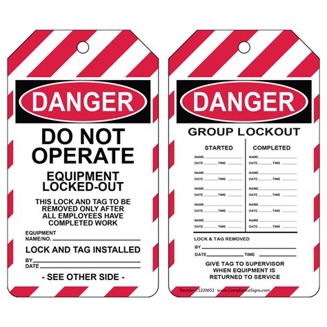 Osha Danger Do Not Operate Equipment Lockout Tags