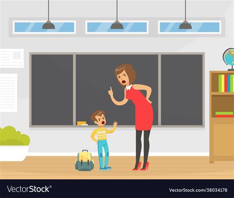 Angry Teacher Shouting At Disobedient Boy At Vector Image