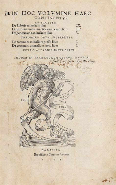 Aristoteles In Hoc Volumine Haec Continentur Historia Animalium