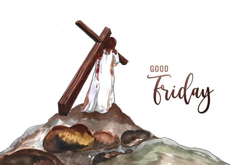 Hand Drawn Good Friday Blessings With Jesus Carrying Cross Watercolor