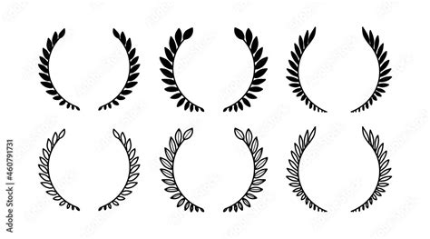 Laurel Wreath Set Of Outline And Silhouette Vector Hand Drawn Laurel