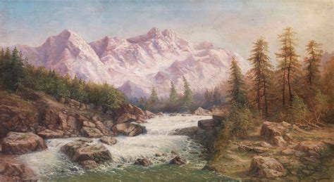 Mountain Landscape With A River Painting By Motionage Designs