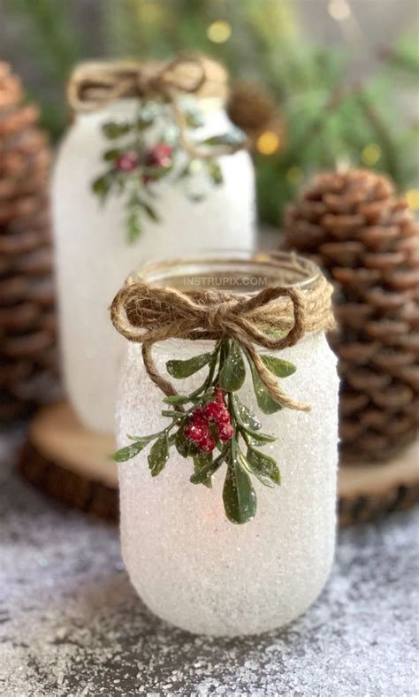 Diy Snowy Mason Jar Luminaries Mason Jar Christmas Crafts Mason Jar