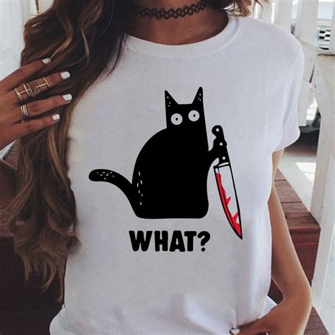 Black Cat What Funny Killer Kitten Halloween Horror T T Shirt Black Cat