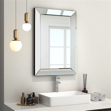 cogood rectangular bathroom wall mirror angled beveled mirror frame 24 x35 for vanity