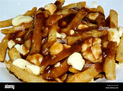 Poutine French Fries Brown Gravy Cheese Curds From Quebec Stock Photo