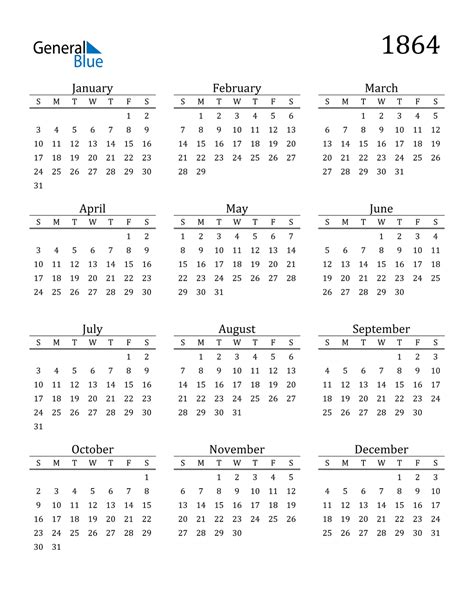 1864 Calendar Pdf Word Excel