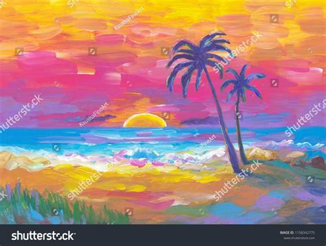 Palm Trees In A Stunning And Colorful Sunset On The Beach Sun Beach