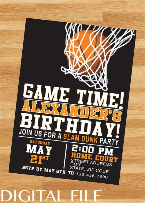 Basketball Birthday Party Slam Dunk Party Boy Theme Party Invitation