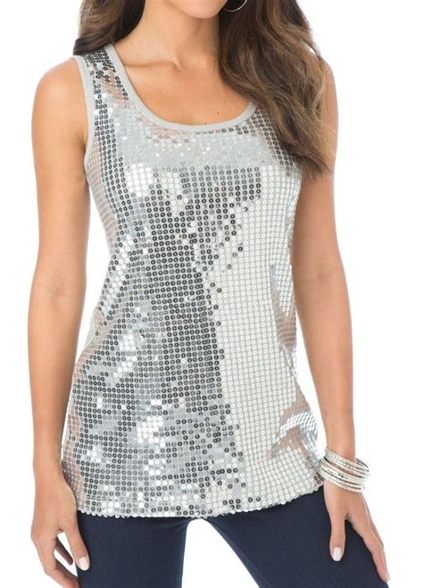Womens Plus Size 26 28 Silver Sequin Tank Top Cami Blouse Tops
