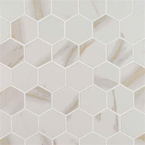 Calacatta 2 Hexagon White Matte Porcelain Mosaic Tile Ncal2x2hex
