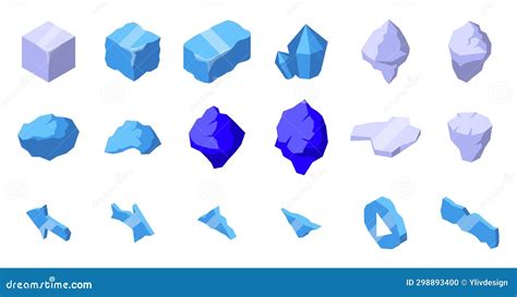 Ice Blocks Icons Set Isometric Vector Polar Glacier Cold Stock