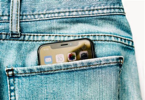 New Apple Iphone X Smartphone In Jeans Denim Pocket Editorial Image