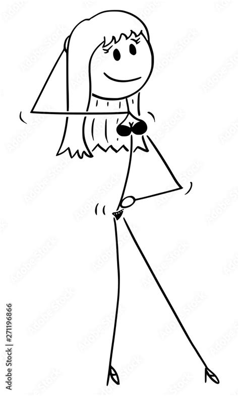 Vector Cartoon Stick Figure Drawing Of Young Sexy Woman Wearing