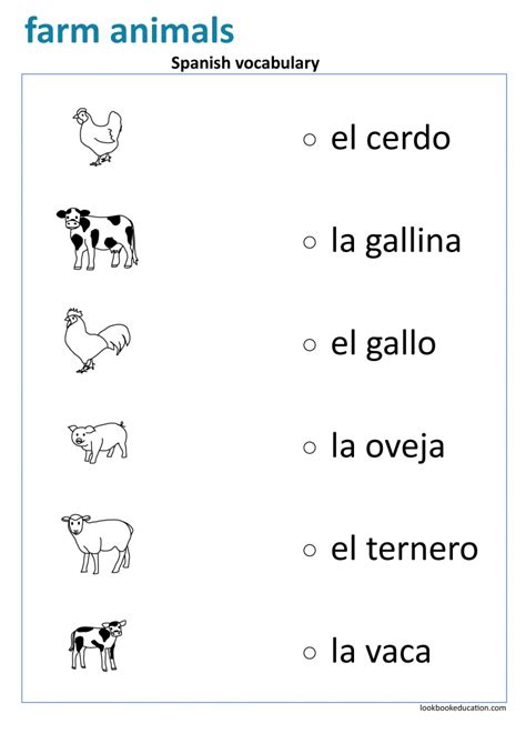 Printable Farm Animals In Spanish