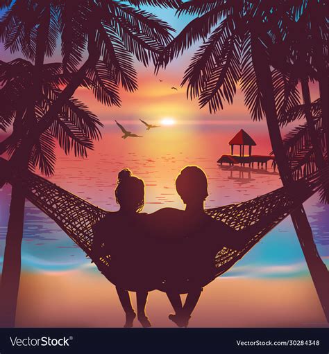 Couple In Love At Beach Background On Hammock Vector Image