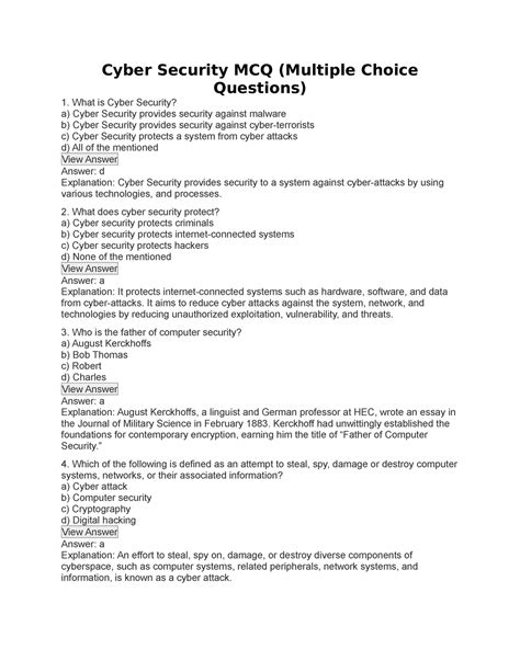 Introduction To Security Concepts Cyber Security Mcq Multiple Choice