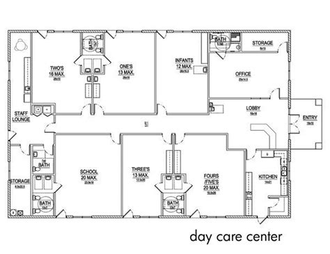 The Day Care Center Floor Plan Is Shown In Black And White With Three