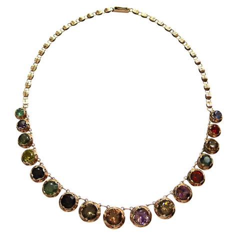 5000 Antique Victorian Multi Colored Gemstone Rivière Necklace