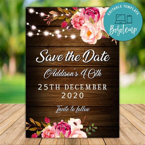 Printable Save The Date Birthday Party Invitation Diy Createpartylabels