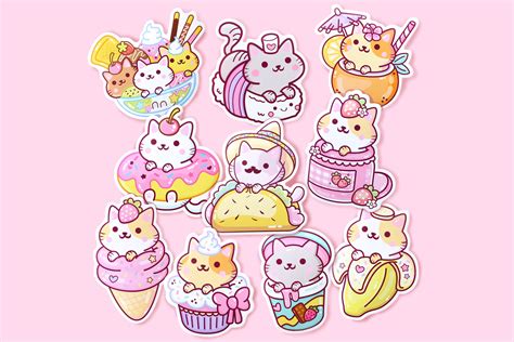 Sticker Set Series 1 10pcs Kawaii Yum Yum Cats Vinyl Etsy