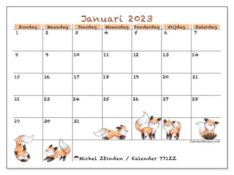 Kalender Januari 2023 Om Af Te Drukken “771zz” Michel Zbinden Sr