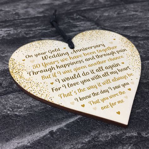50th Gold Wedding Anniversary T For Husband Wife Wooden Heart
