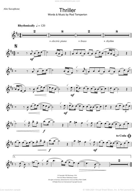 Thriller Sheet Music For Alto Saxophone Solo Pdf Interactive