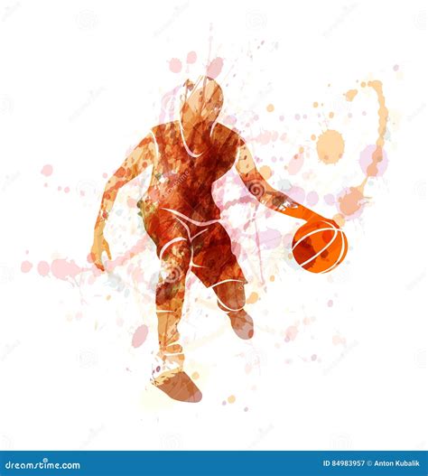 Colored Vector Silhouette Of Basketball Player With Ball Stock Vector