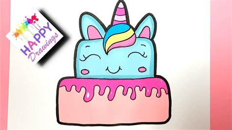 How To Draw A Unicorn Cake Cute And Easy Happy Drawings