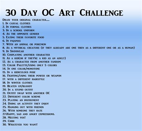 Draw Your Original Character 30 Day Oc Art Challenge Art Challenge