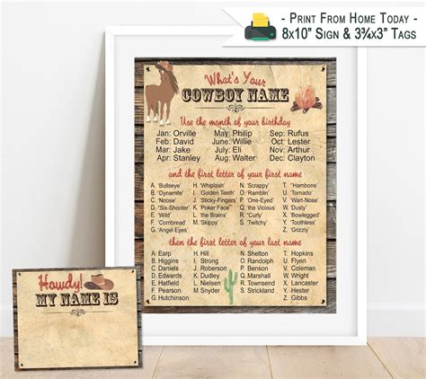 Whats Your Cowboy Name Western Wild West Birthday Game Etsy