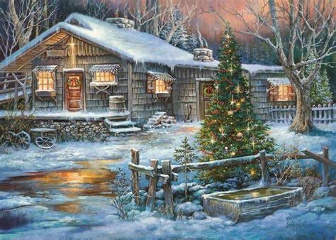 Snow Cabin Christmas Scenery Christmas Pictures Country Christmas