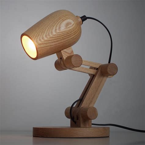 Loft American Vintage Wooden Shade Handmade Wood Led Night Table Lamp