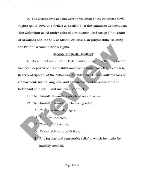 Complaint For Violation Of Arkansas Civil Rights Act Of 1993 Us Legal