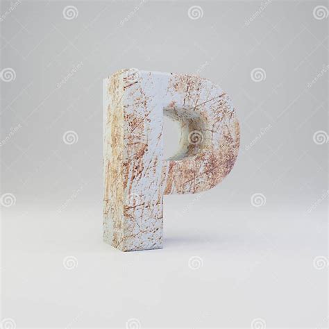 Concrete Letter P Uppercase With Rusty Metal Scratches On White