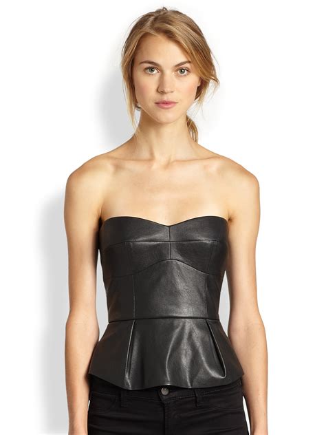 Check out our faux leather top selection for the very best in unique or custom, handmade pieces from our tops & tees shops. BCBGMAXAZRIA Faux Leather Peplum Bustier Top in Black - Lyst