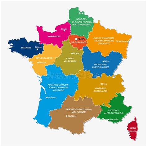 法国，地图的新的地区 库存例证 插画 包括有 旅行 颜色 巴黎 映射 管理 从那以后 部门 67328692