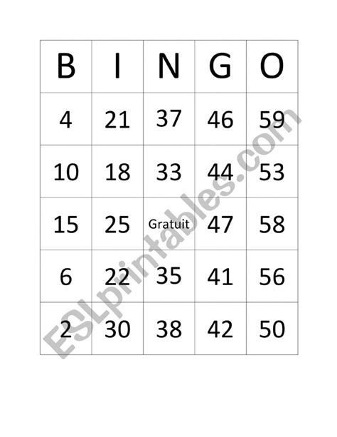 Bingo Numbers 1 60 With Calling Cards Esl Worksheet By Mstiffany