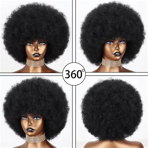 Short 70s Afro Wigs For Black Women Large Synthetic Black Short Afro Wig 70 S 8 Inches 60s Afro