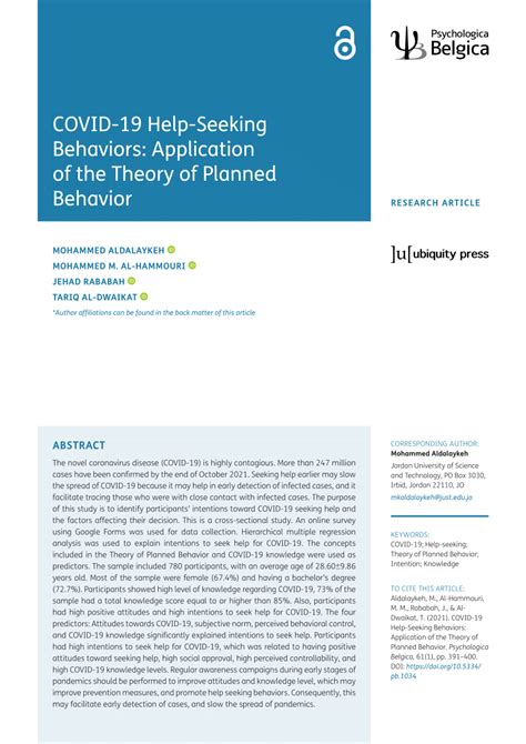 PDF COVID 19 Help Seeking Behaviors Application Of The Theory Of
