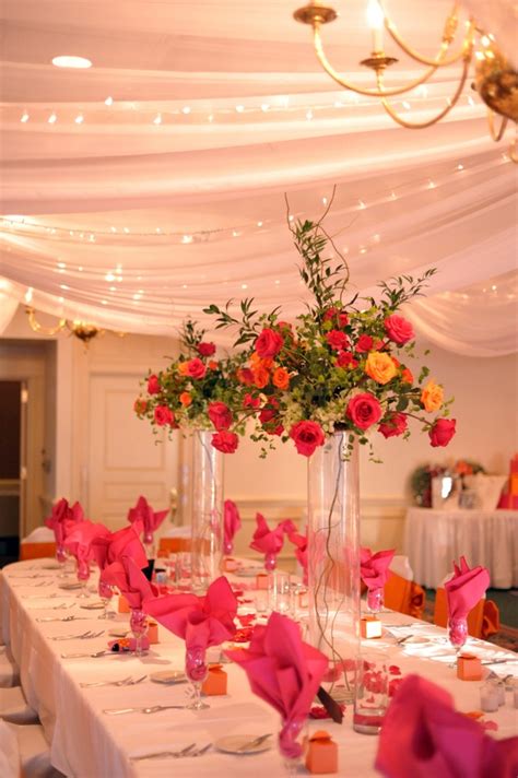 Tall Bright Pink And Orange Wedding Centerpieces In 2023 Pink Wedding