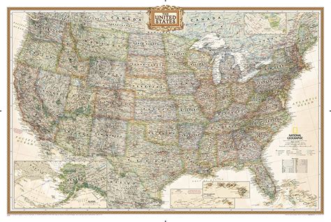 National Geographic United States Executive Wall Map Antique Style