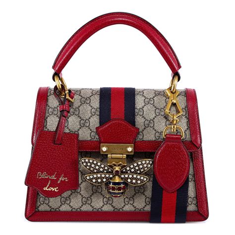 Gucci Leather Queen Margaret Crystal Embellished Bee Clasp Tote Bag in ...