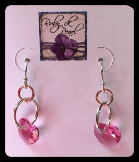 Swarovski Heart Earrings Pink Swarovski Crystal By Rubyckpearl